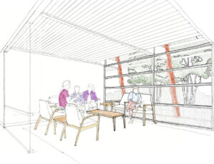 Concept drawing of Upward Project support center waiting area.